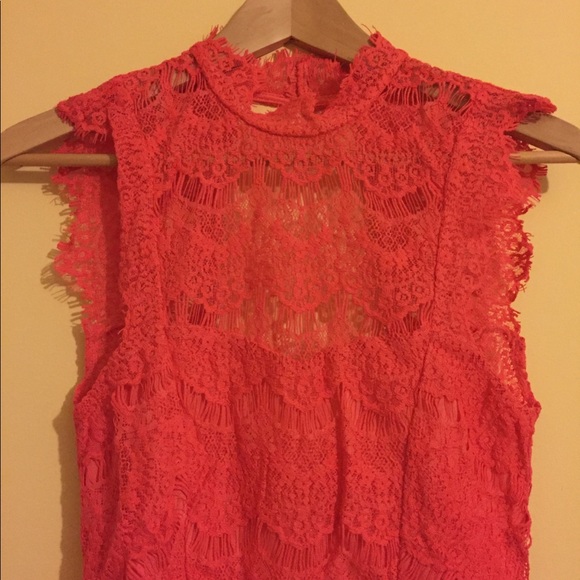 🆕NWT: FREE PEOPLE “DAYDREAM” CORAL LACE MINIDRESS - Picture 4 of 7